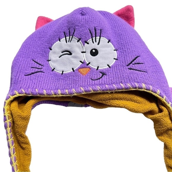 Flipeez Winking Kitty Cat Purple Pink Knit Hat with Moveable Tail Size OS - Picture 2 of 10